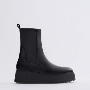 Zara Flat Platform Leather Boots